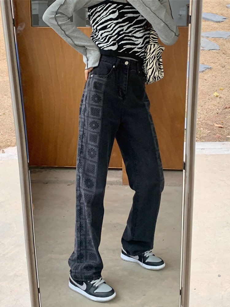 Large size wide leg jeans women's 2021 new spring loose straight thin pants trendy ins high street Harajuku style