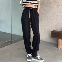 Large size womens pants fat sister slim pants pear-shaped figure wear high waist straight casual pants loose pants
