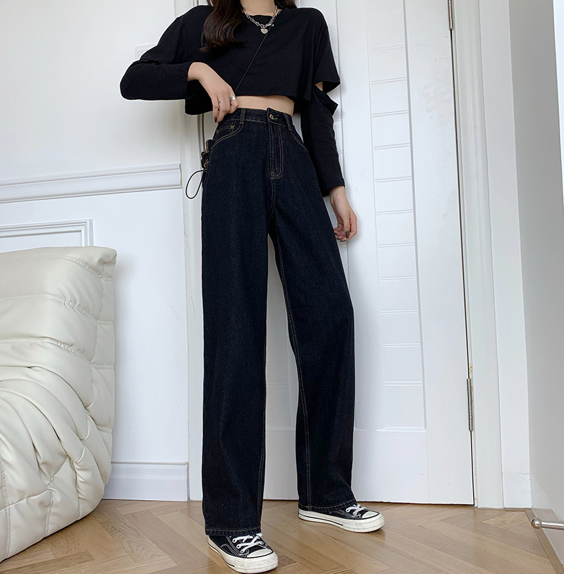 Jeans women's 2021 new style thick crotch wide pants that cover the legs are loose and thin and fat, large size mm high waist straight pants trendy