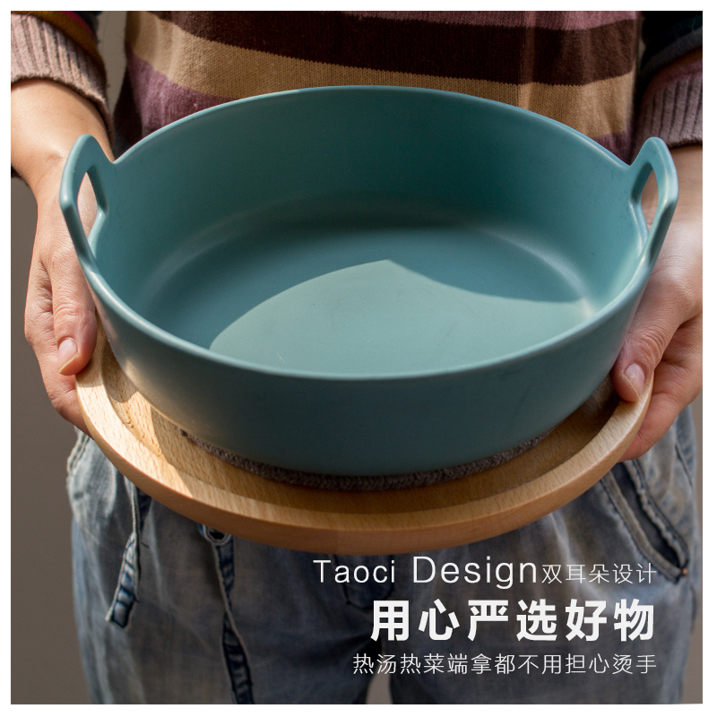 Day-style ceramic large number Bowl Double Ear Dinner Plate Baking Tray Soup Noodle Bowl of Sour Fish Water Cooking Fish Bowls Public Lobster Big Dish Chicken