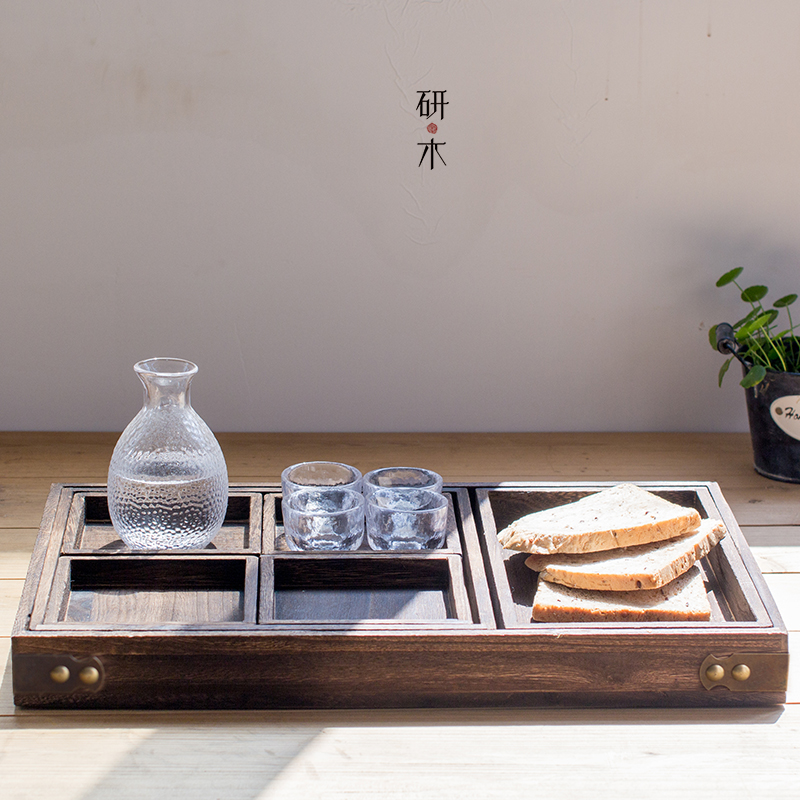 Japanese-style burning Tung wood tray Solid wood tea tray Seven-piece set of large tea tray Fruit tray tray Dry bubble table combination tea tray