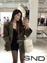 He Chenxi Maillard wears a hitch brown retro PU leather Locomotive Leather woman American Loose Right Shoulder Suit Jacket