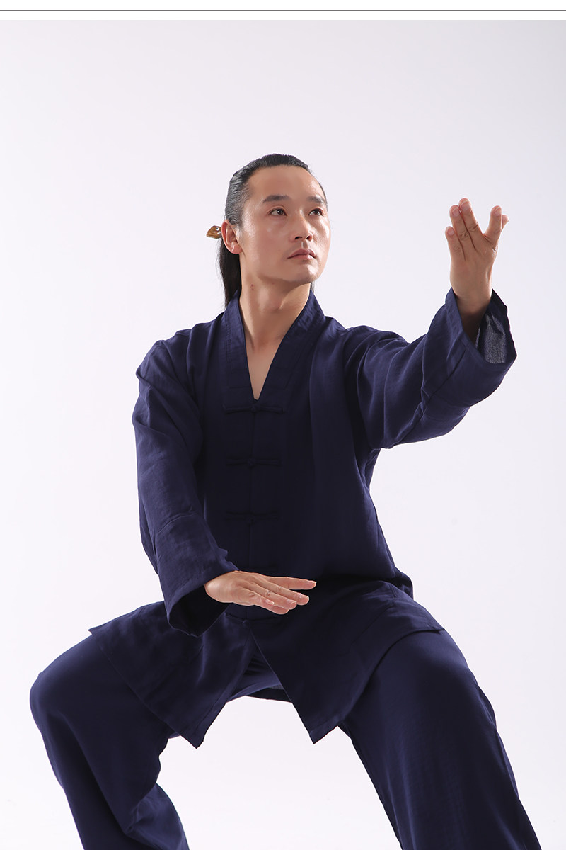 форма для Тай-Чи 三宝领武当道服蚕丝麻道士服装中国风男女士道袍道衣太极服春夏秋