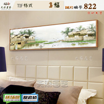 New Chinese modern hand painted Jiangnan scenery decoration painting material living room hotel hanging painting headboard hanging painting HD pictures