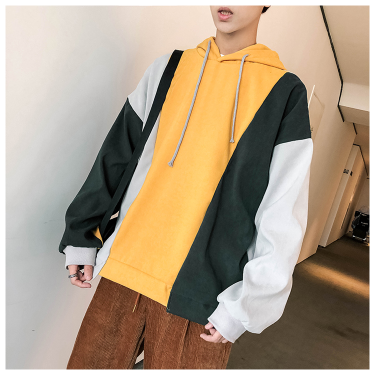 Hồng Kông gió áo len CHIC nam cộng với thương hiệu nhung thủy triều trùm đầu khâu bf lỏng lẻo hoodie nam đẹp