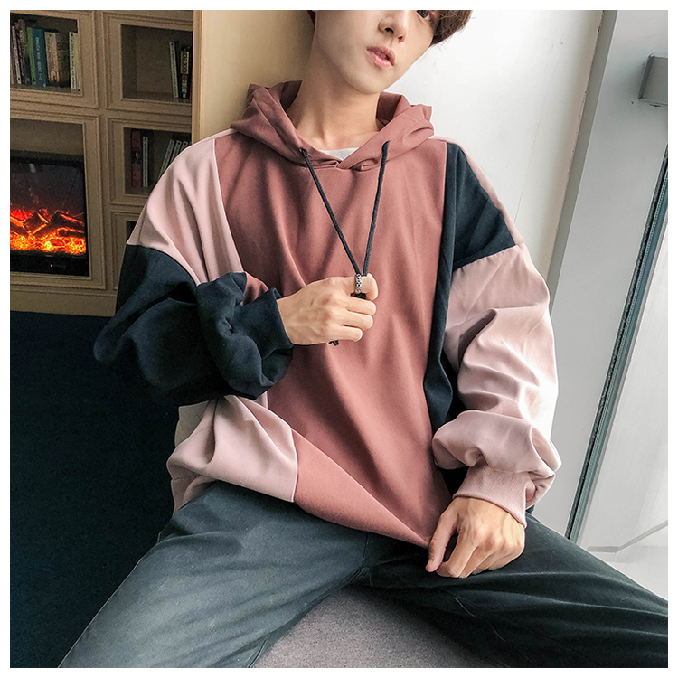 Hồng Kông gió áo len CHIC nam cộng với thương hiệu nhung thủy triều trùm đầu khâu bf lỏng lẻo hoodie nam đẹp