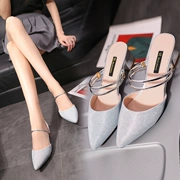 Xuân 2019 mới khóa sandal nữ kéo dày với gót cao gợi cảm hoang dã bạc cao gót