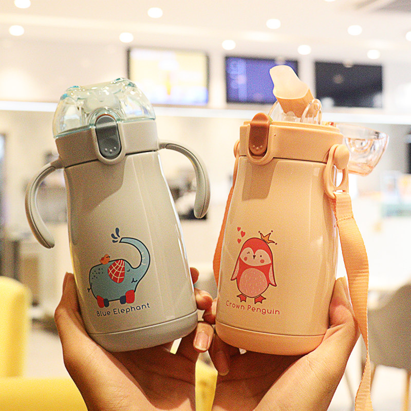 Baby Duckbill Cup Children Stainless Steel Insulated Cup Children Anti-Fall Dual-use Kettle Harness Back Rope Portable Handle 316