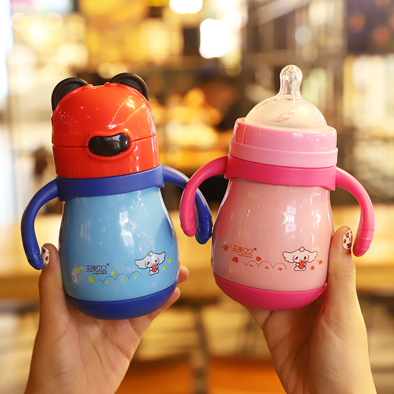 Baby thermos bottle one cup multi-use baby straw thermos cup pacifier type newborn stainless steel with scale