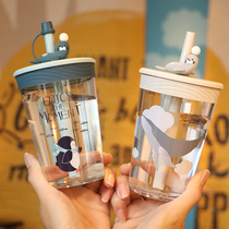 Baby milk drinking cup with straw Kindergarten anti-drop kettle child portable drinking bottle INS wind cute cartoon girl
