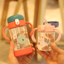 Baby learning drinking cup Cartoon cute straw cup Infant milk drinking cup with scale handle portable household drinking bottle