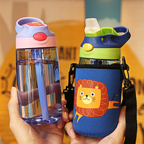 Childrens water cup Baby drinking cup with straw Kindergarten summer anti-fall and leakage drinking cup Child kettle girl
