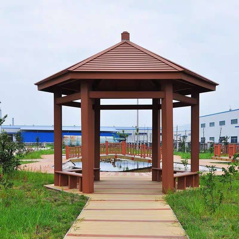 Plastic Wood Pavilion Manufacturer Direct Marketing Hexagon Four-corner Pavilion Outdoor Wood Plastic Outdoor Villa Courtyard Garden Environmental Protection Gallery