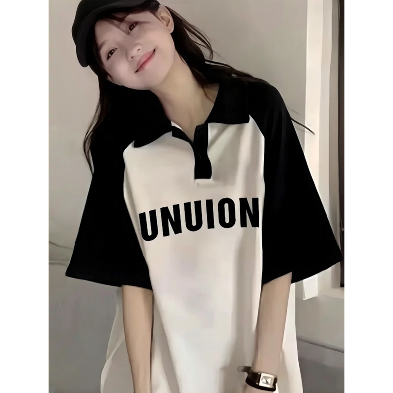 Summer College Style Polo Collar Loose T-Shirt for Women, Short-Sleeved, Oversized, Stylish, Suitable for Junior High School Students, Pure Cotton ins Summer College Style Polo Collar Loose T-Shirt for Women, Short-Sleeved, Oversized, Stylish, Suitable for Junior High School Students, Pure Cotton ins