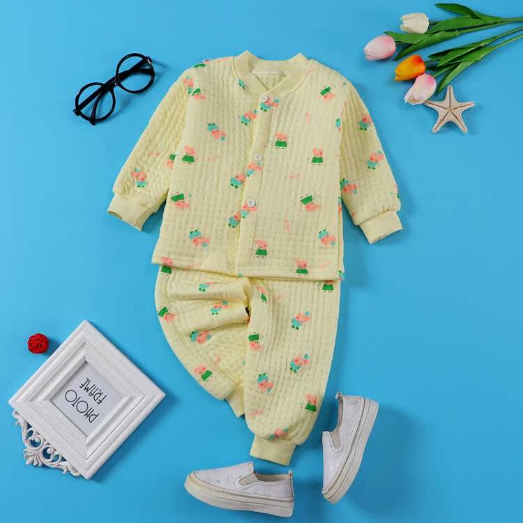 Bộ đồ lót trẻ em bằng vải cotton cho bé trai và bé gái mùa thu Quần áo cotton đôi cotton mùa xuân và mùa thu cotton ba lớp bộ đồ lót trẻ em thu đông