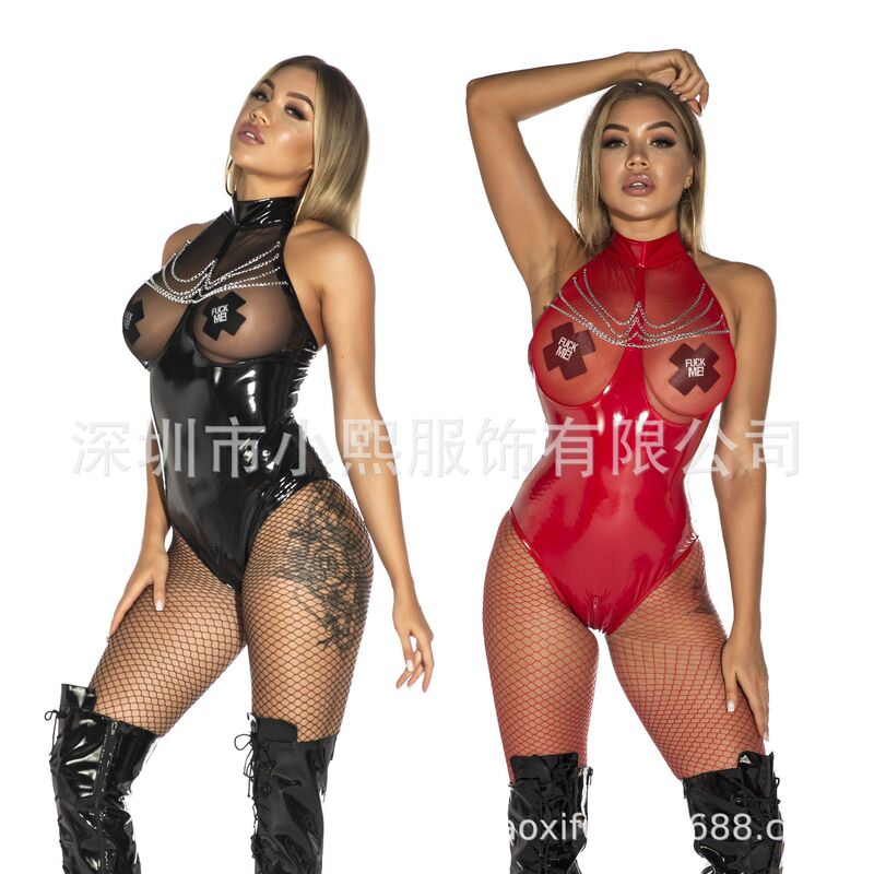 Oily Popular Corset Tight Mirror Pvc Jumpsuit Pu Patent Leather Zipper Pants Suit S-5Xl