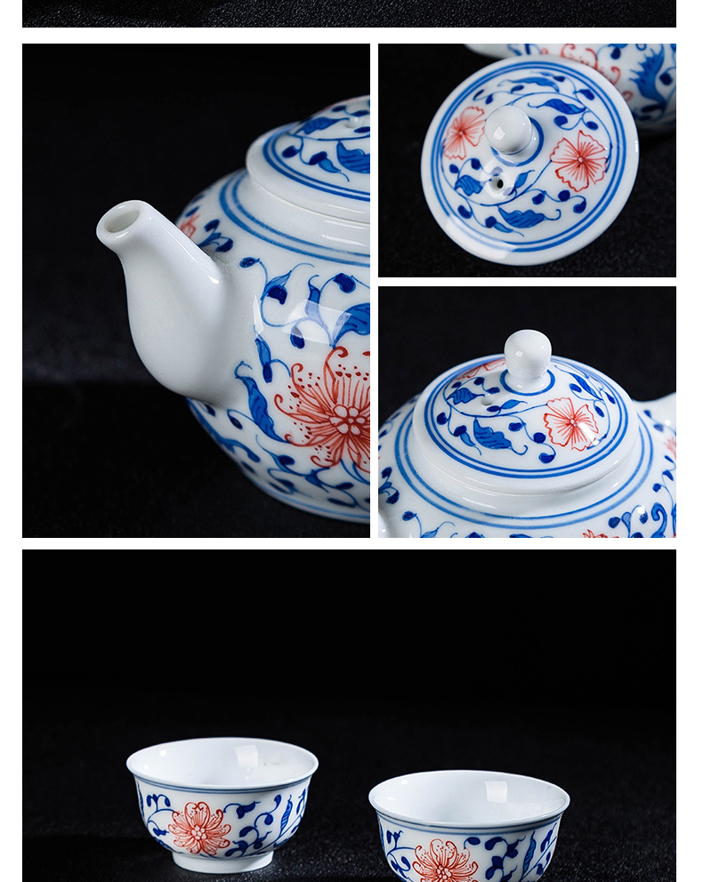 Jingdezhen blue and white youligong hand - made ceramic tea set kit kung fu tea set group 1 pot 2 take JinHe