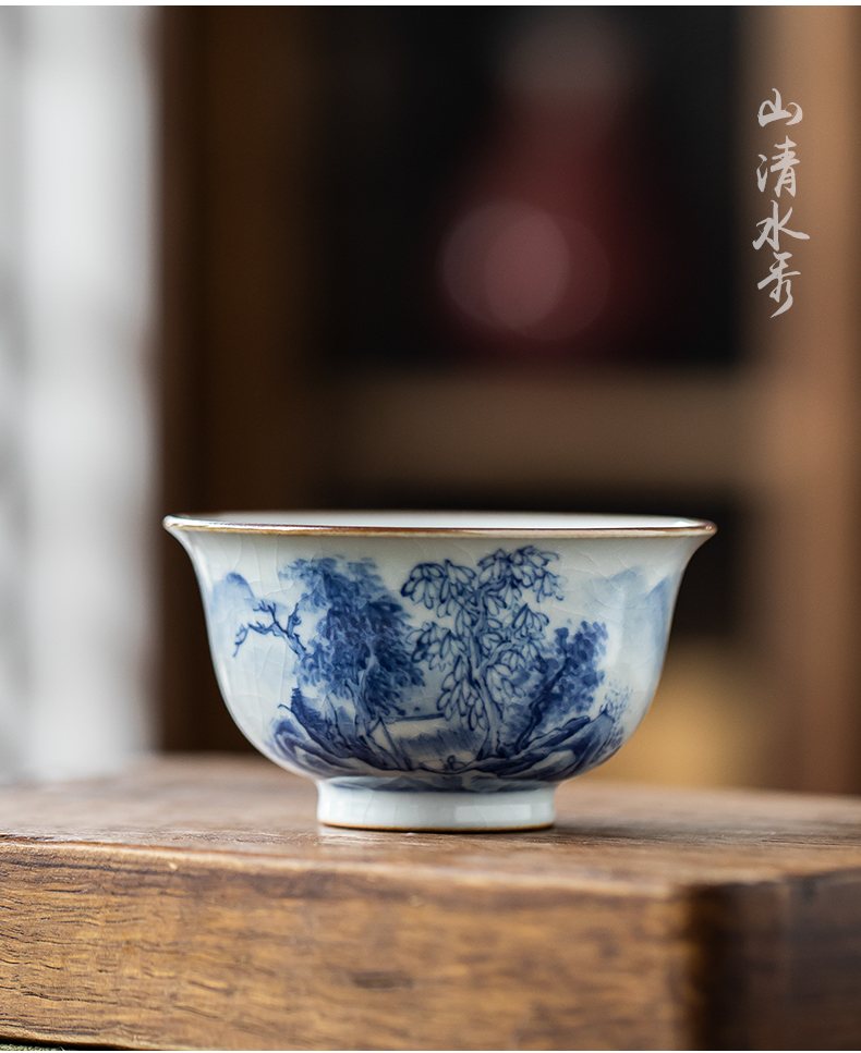 Jingdezhen ceramic mud hand - made landscape master cup single CPU antique hand cup open piece of kung fu tea bowl for