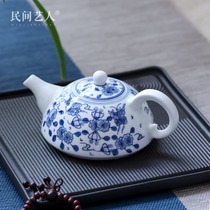 Jingdezhen Ceramic Kung Fu tea set Single pot Hand-painted blue and white porcelain tea pot Household small kettle Tea ceremony pot