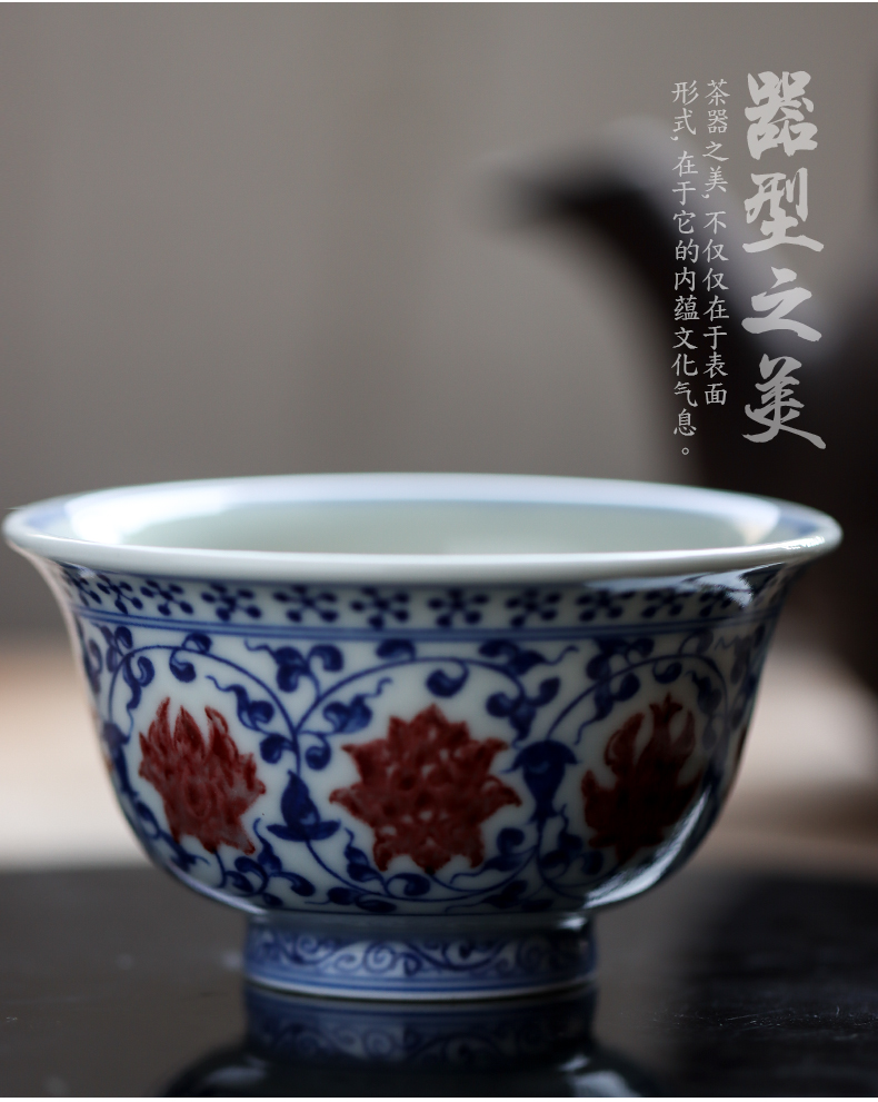 Blue youligong spends pressure hand of jingdezhen pure manual master cup kung fu teacups hand - made ceramic bowl