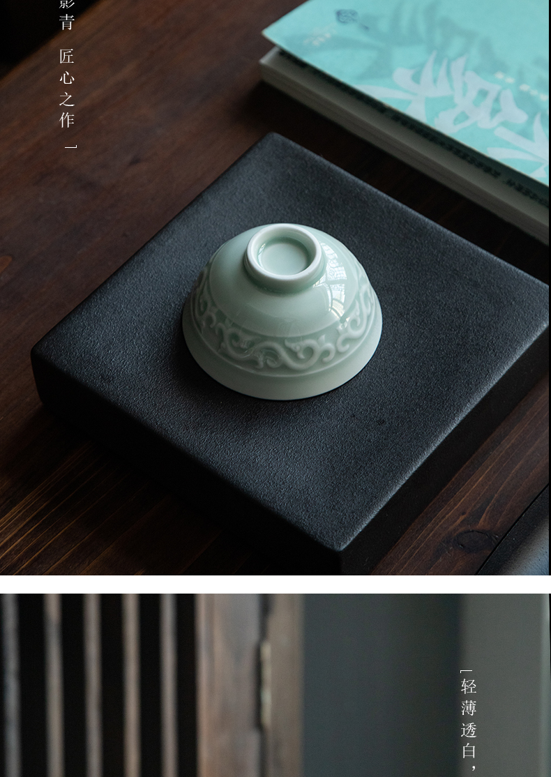 Jingdezhen ceramic film green individual cup of kung fu tea master cup sample tea cup single cup small bowl with a single CPU