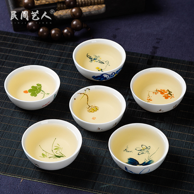 Jingdezhen ceramic hand - made sample tea cup blue kung fu tea master cup personal cup single cup cup small bowl