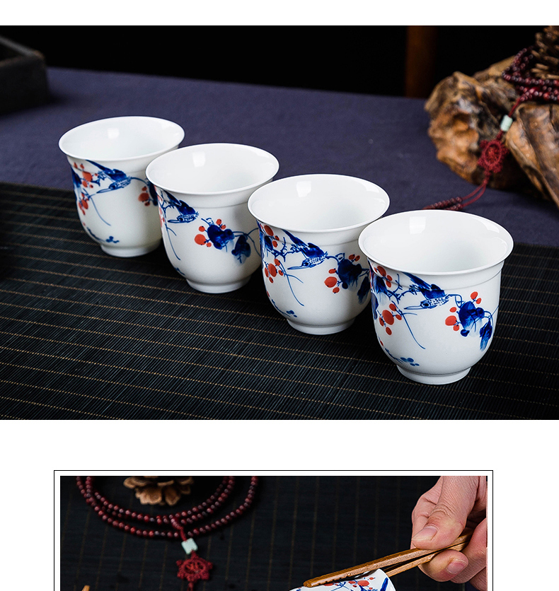 Blue and white kung fu tea tea ware domestic tea taking item teapot teacup tureen tea filter high - white hand - made