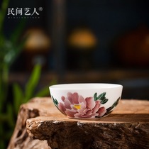Hand-painted colorful peony Master Cup Tea Set Single Cup Jingdezhen ceramic kung fu small tea cup Puer tea cup single