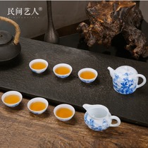 Jingdezhen ceramic hand-painted tea set handmade 8 kung fu tea cup teapot whole set of household gifts