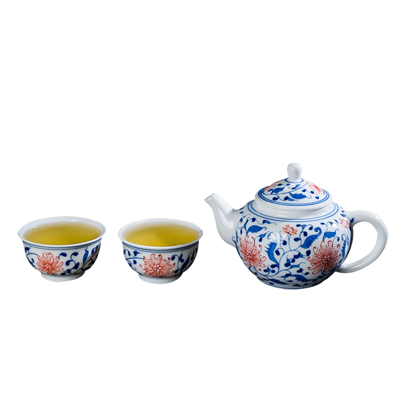Jingdezhen blue and white youligong hand - made ceramic tea set kit kung fu tea set group 1 pot 2 take JinHe