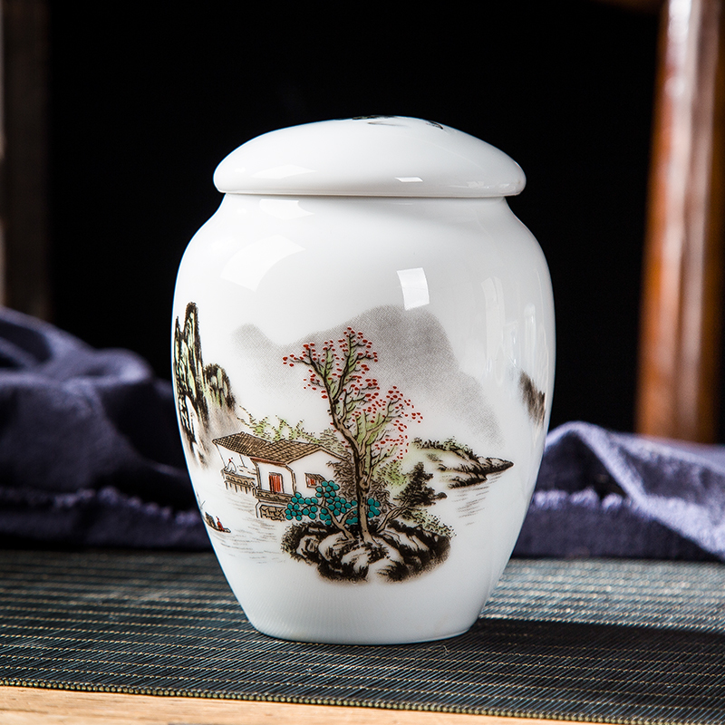 Folk artists checking applique pastel blue and white porcelain tea pot half jins of jingdezhen ceramics waterproof seal storage tank