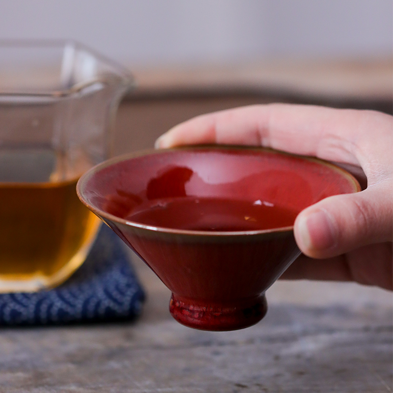 Jingdezhen ceramic checking ruby red master cup single CPU kung fu tea sample tea cup with the personal special small bowl