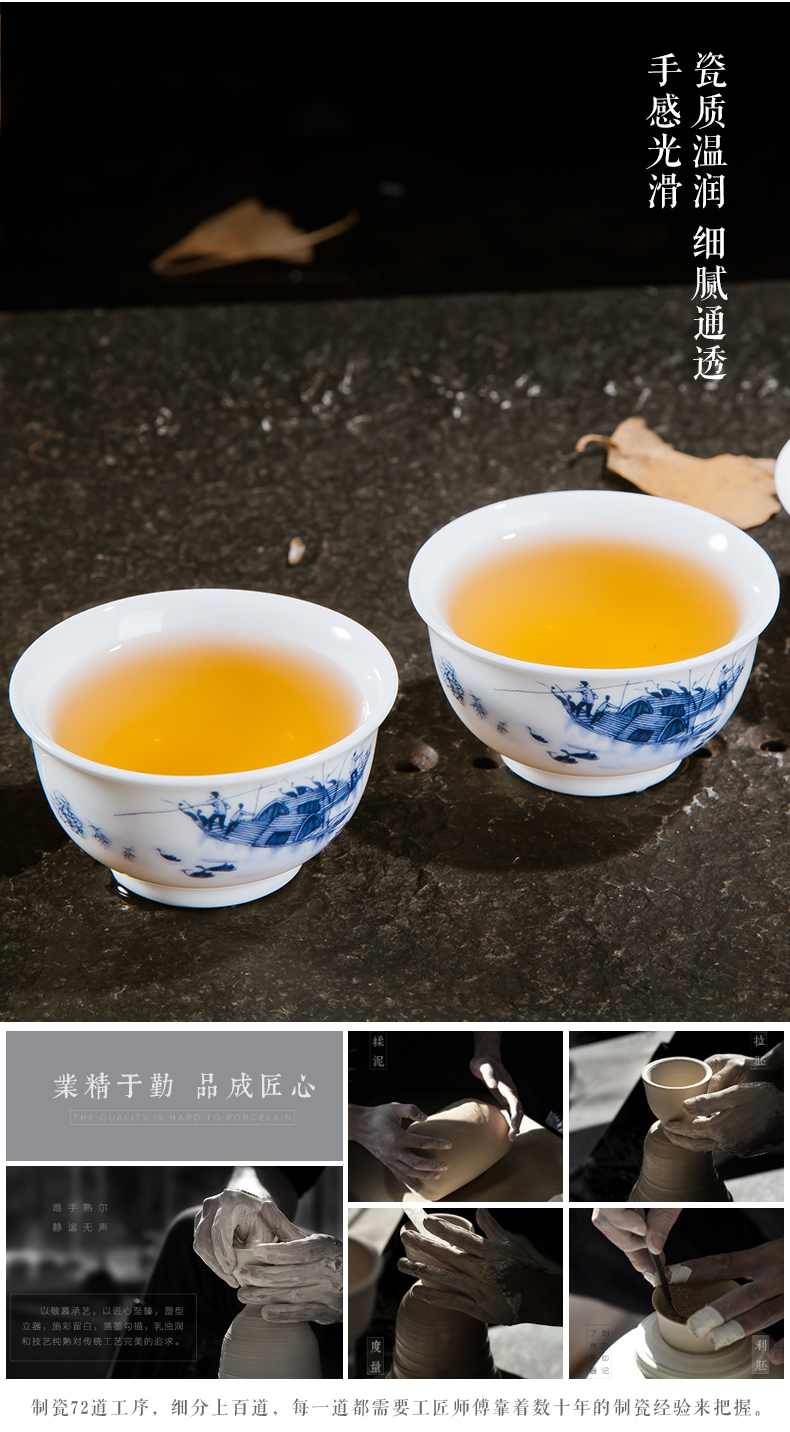 Blue and white porcelain of jingdezhen ceramics kung fu tea sets tea tray teapot teacup tea tray was six simple household tea