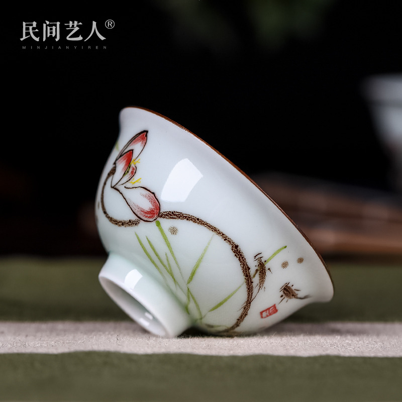 Jingdezhen Handmade Ceramic Pint Tea Cup Kongfu Tea Bowl Tea Bowl Hand-painted Tea Road Single Cup Small Tea Cup Master Mug