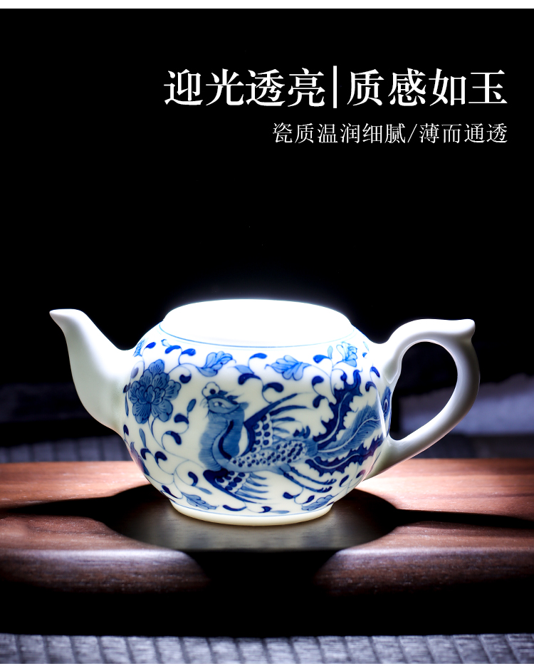 Phoenix small blue and white porcelain of jingdezhen ceramic teapot hand - made teapot kung fu tea accessories mercifully single kettle