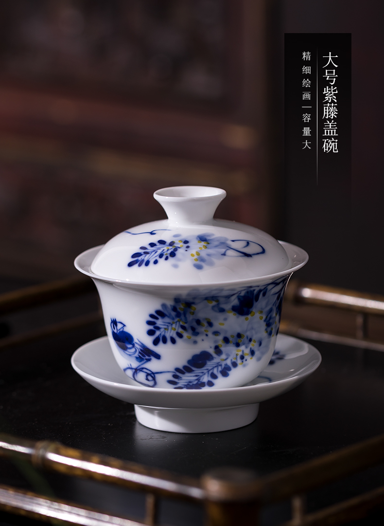 Hand - made tureen jingdezhen ceramic cups three bowl of blue and white only large white porcelain is not new one the individual cups