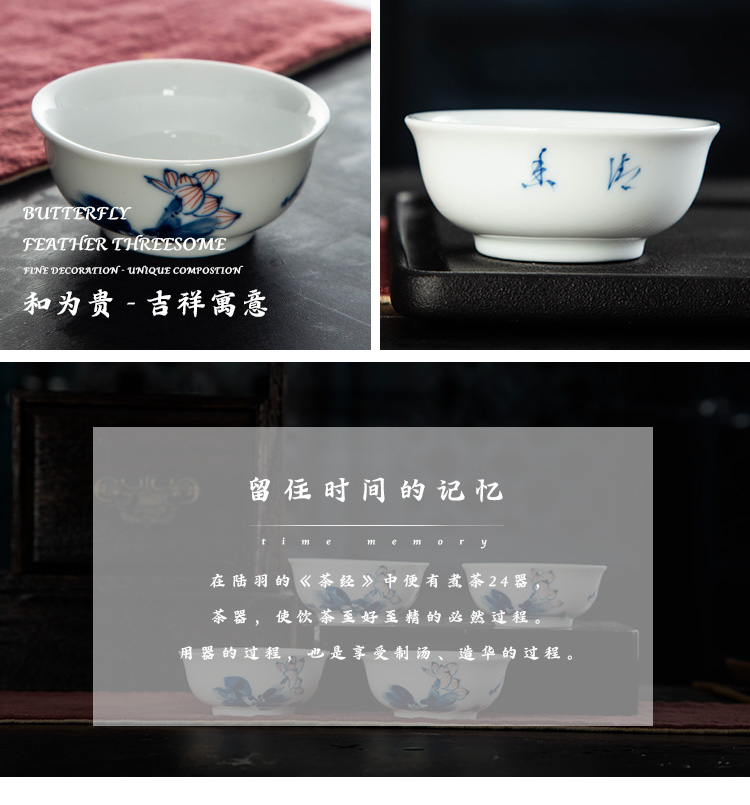 Jingdezhen blue and white glaze porcelain hand - made master cup sample tea cup under the color lotus small bowl kung fu tea cup