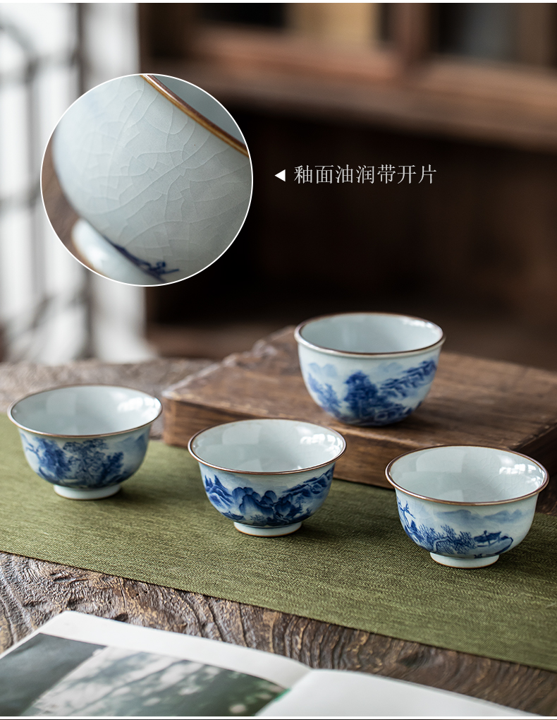 Jingdezhen ceramic mud hand - made landscape master cup single CPU antique hand cup open piece of kung fu tea bowl for