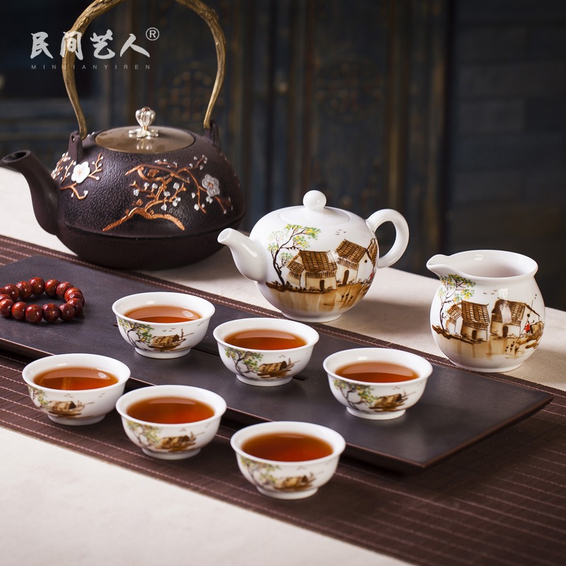 Jingdezhen ceramic hand - made eight head of famille rose porcelain tea set household set of kung fu tea tea gift porcelain