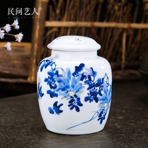 Jingdezhen ceramic tea pot small hand-painted blue and white kung fu tea set tea ceremony zero with sealed tank storage tank 2 tael