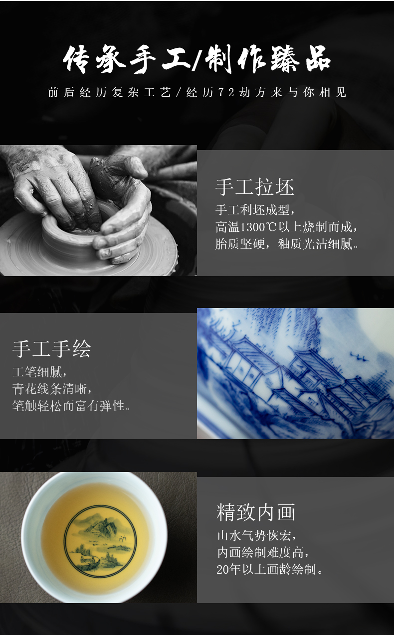 All hand blue and white landscape master cup of jingdezhen ceramic hand - made kung fu tea cup single cup sample tea cup