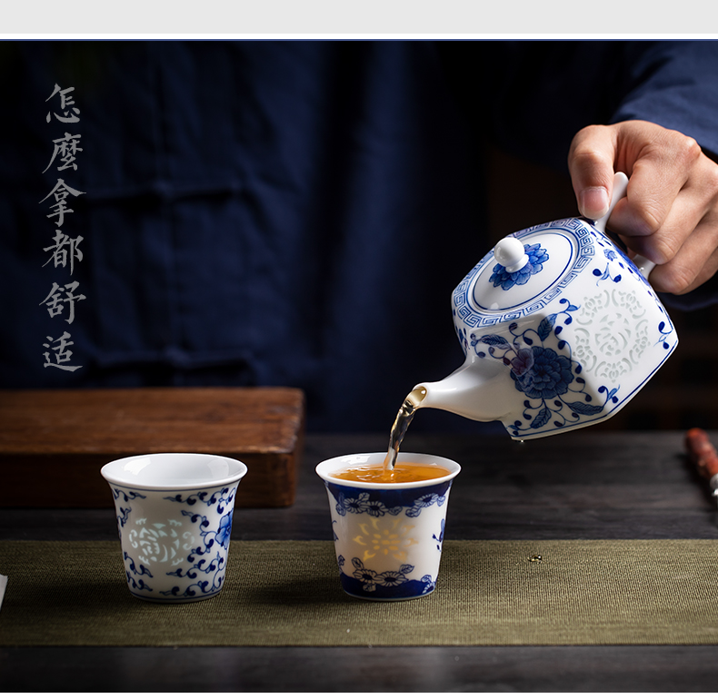 Jingdezhen blue and white and exquisite hand - made exquisite ceramic teapot kung fu tea tea, large - capacity single pot teapot