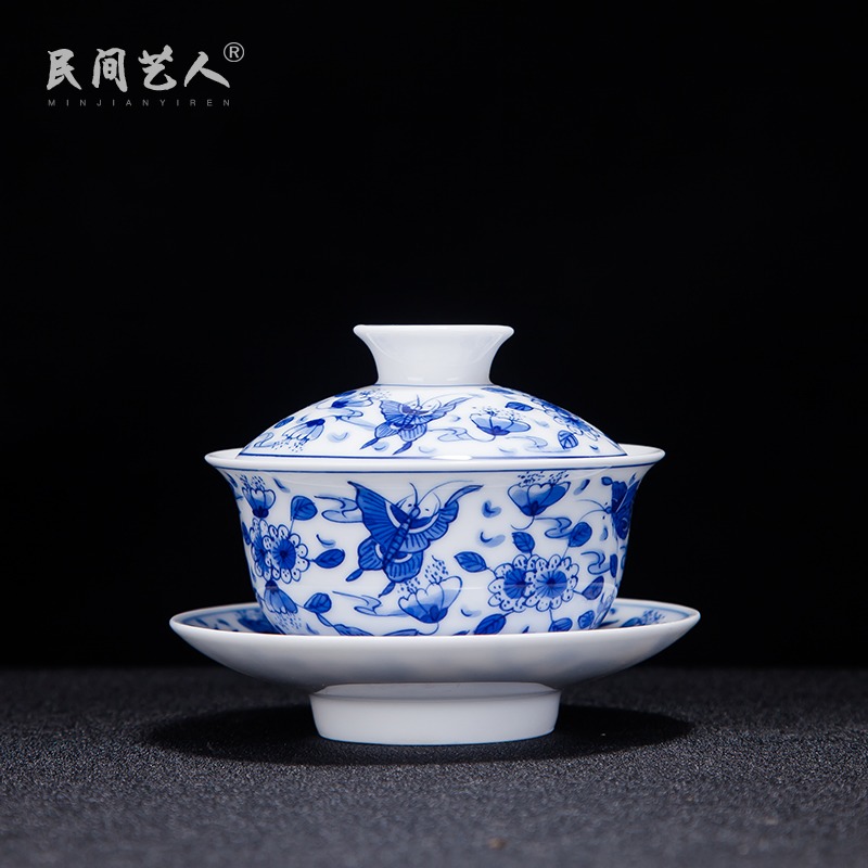 Jingdezhen ceramic hand - made only three tureen manual kung fu tea set hand catch bowl of tea cups to tea cups