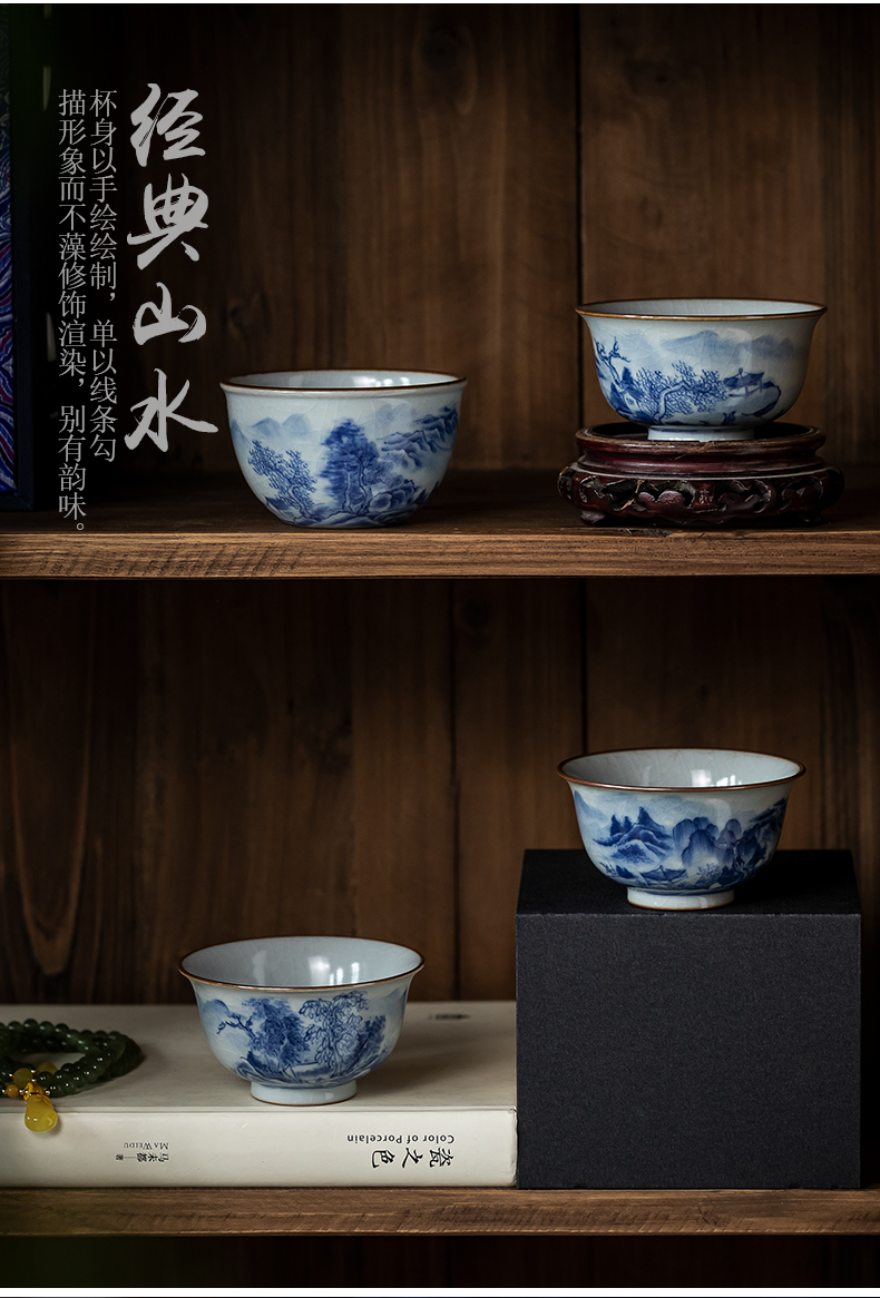 Jingdezhen ceramic mud hand - made landscape master cup single CPU antique hand cup open piece of kung fu tea bowl for