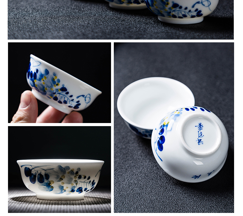 Jingdezhen hand - made kung fu tea set household of Chinese style of blue and white porcelain ceramic cup lid bowl gift boxes