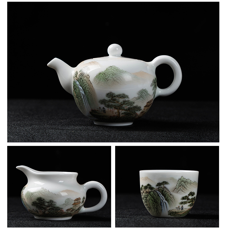 Jingdezhen ceramic hand - made 8 head tea powder enamel kung fu tea set tea tea cup pot set of 6 people use