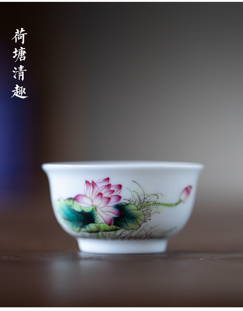 Jingdezhen powder enamel handpainted kung fu tea cups sample tea cup single ceramic cup wen xiang small white porcelain cup