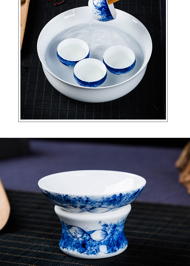 The Was a complete set of jingdezhen blue and white porcelain tea set fair kung fu tea cup teapot tea filter simple wooden gift set