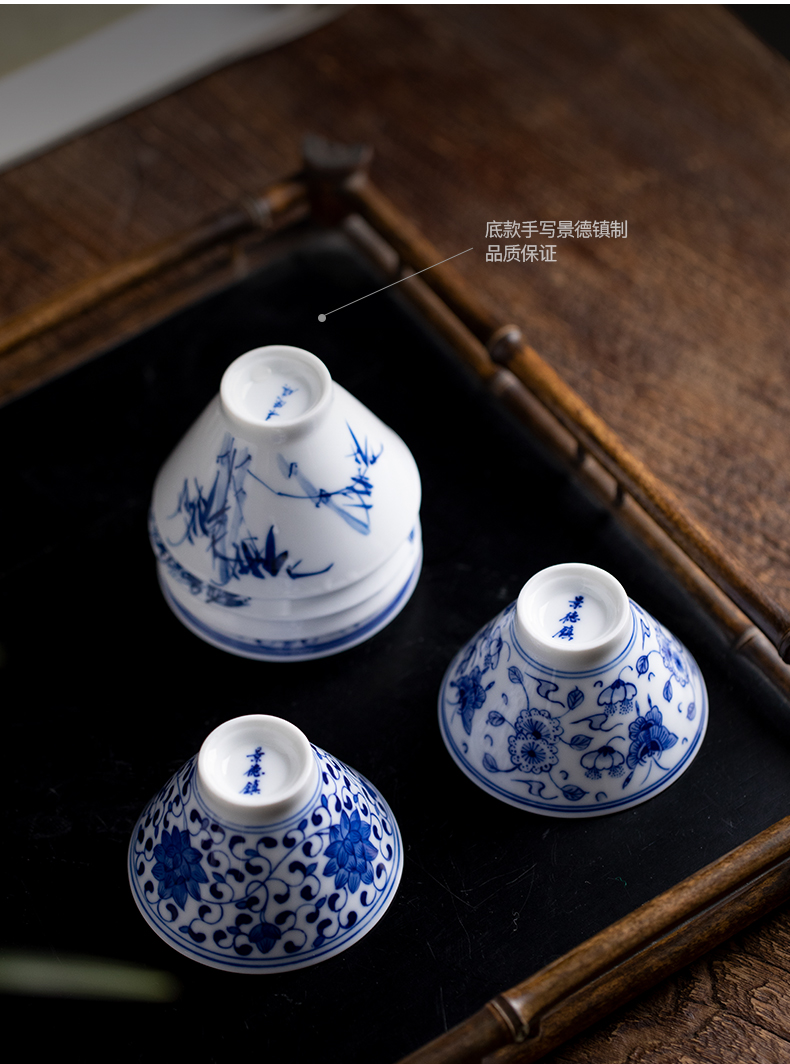 Hand - made hats of jingdezhen ceramic kung fu tea set of blue and white porcelain teacup master cup large white porcelain sample tea cup