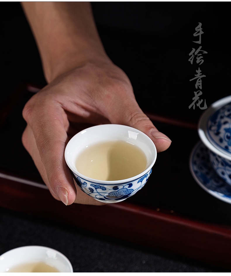 Jingdezhen 8 head tureen hand - made ceramic tea set under glaze color porcelain set of kung fu tea set